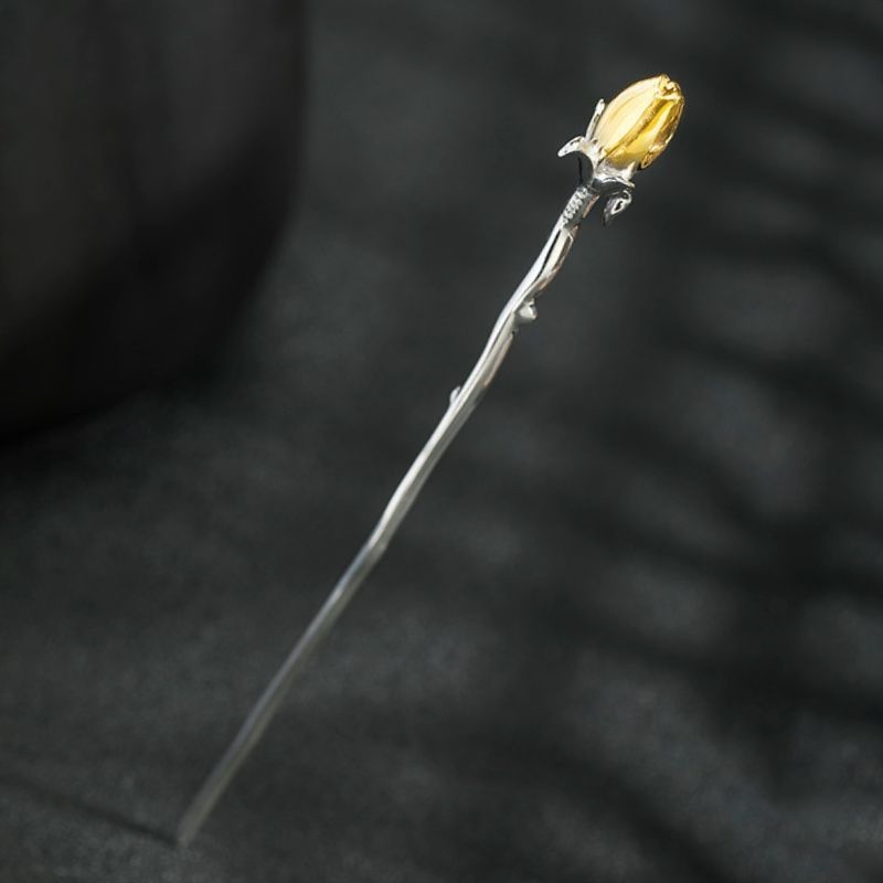 スターリングシルバー製の薔薇かんざし:和装も洋装もマッチK079