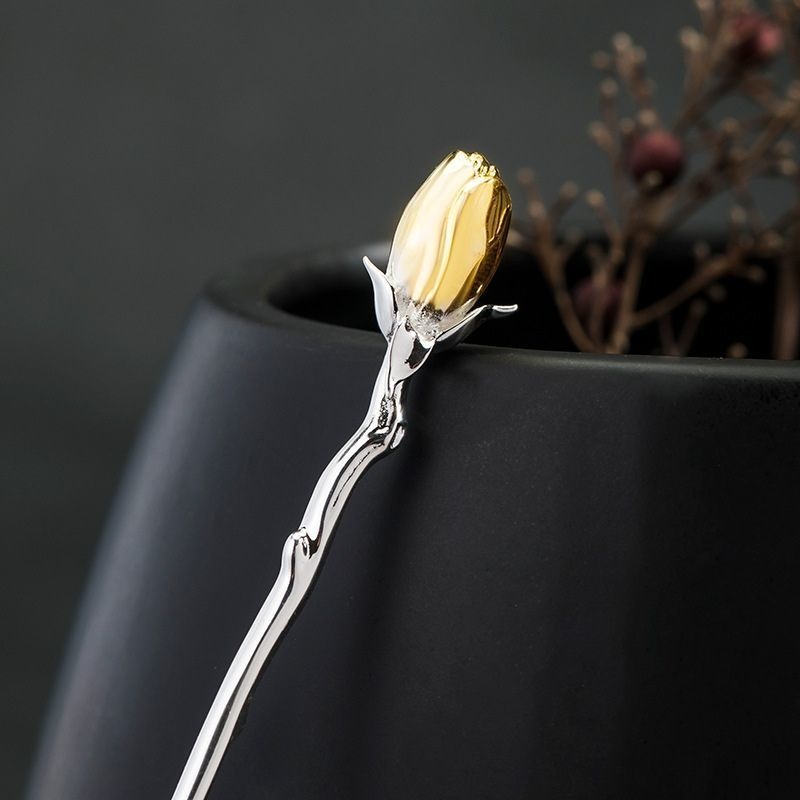 スターリングシルバー製の薔薇かんざし:和装も洋装もマッチK079