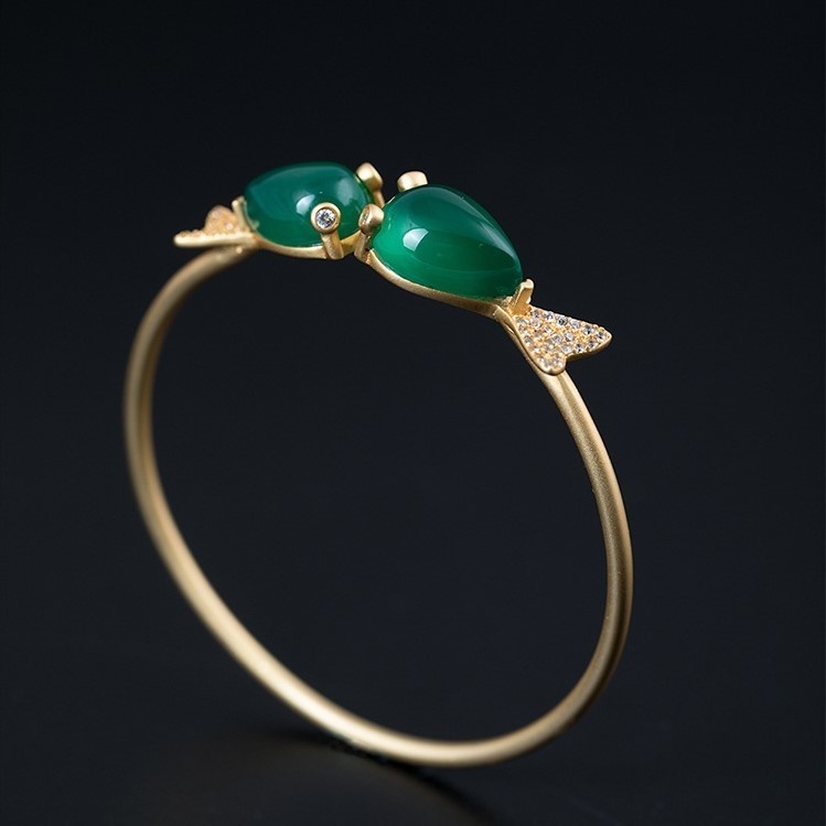 魚のバングル グリーンカルセドニー シルバー B012