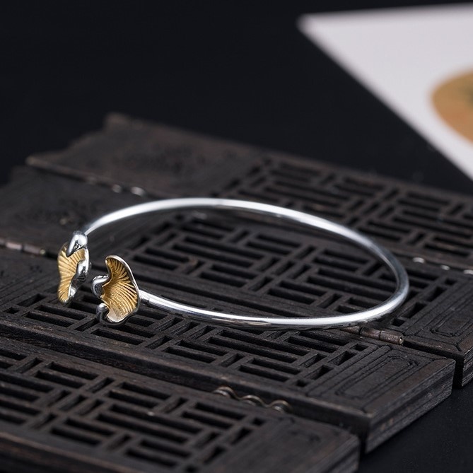 イチョウのバングル 銀杏 シルバー B021