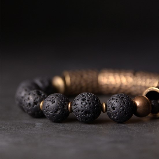 火山岩のブレスレット 真鍮 メンズ B036