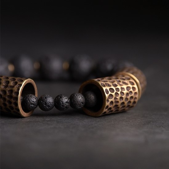 火山岩のブレスレット 真鍮 メンズ B036