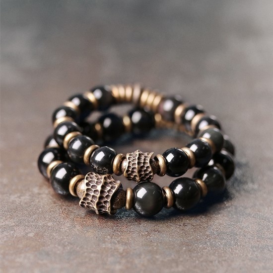 オニキスのブレスレット 黄銅 メンズ レーディス プレゼント 自分にご褒美 B038