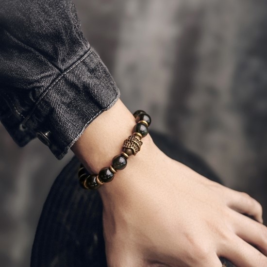 オニキスのブレスレット 黄銅 メンズ レーディス プレゼント 自分にご褒美 B038