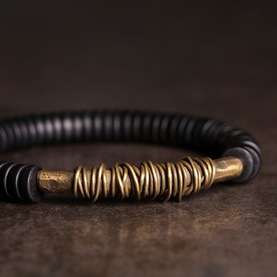 黒檀のブレスレット 黄銅 メンズ レーディス プレゼント 自分にご褒美 B040