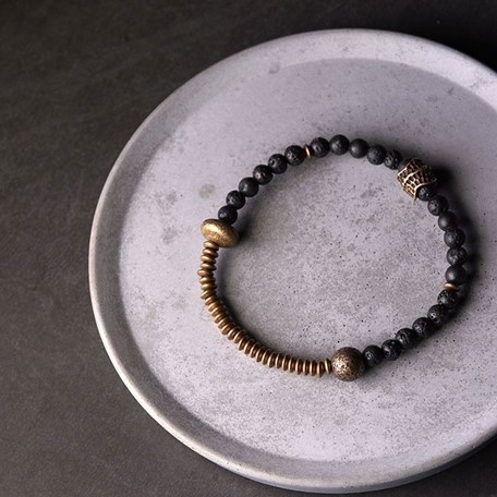 火山岩のブレスレット 黄銅 メンズ レーディス プレゼントB048