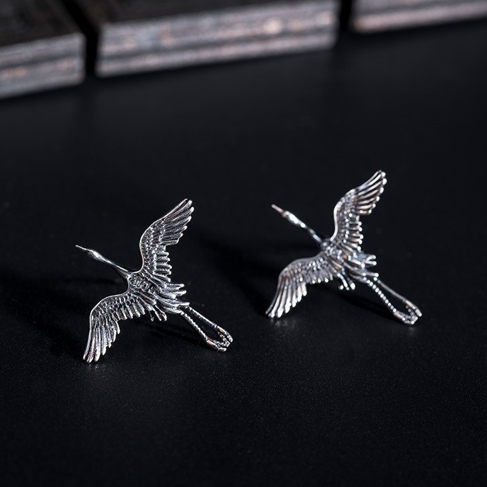 鶴のピアス つる シルバー P004