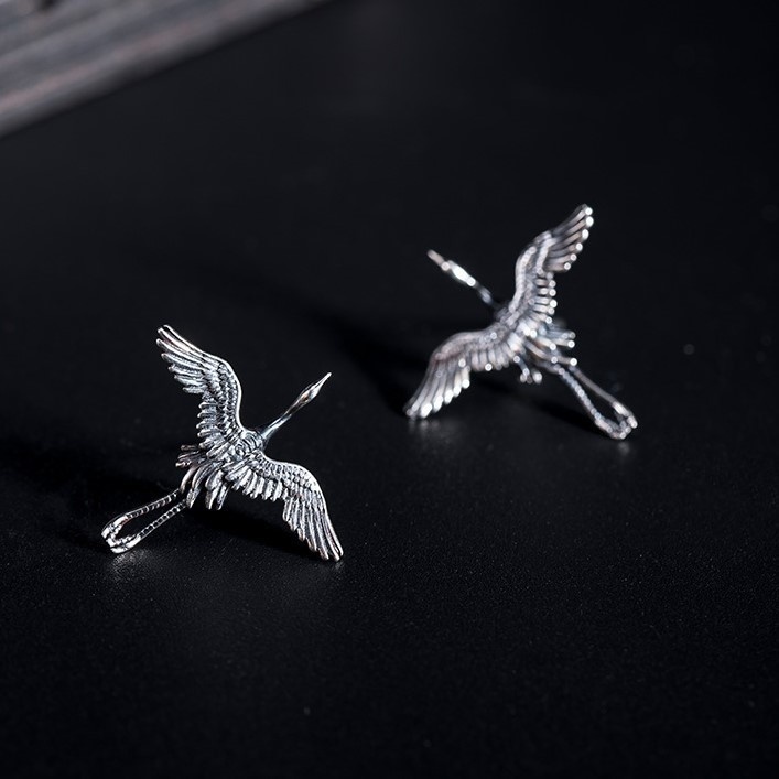 鶴のピアス つる シルバー P004