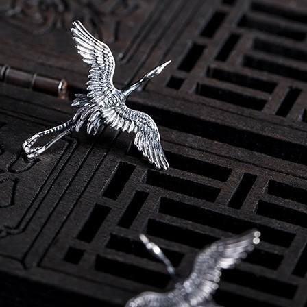 鶴のピアス つる シルバー P004