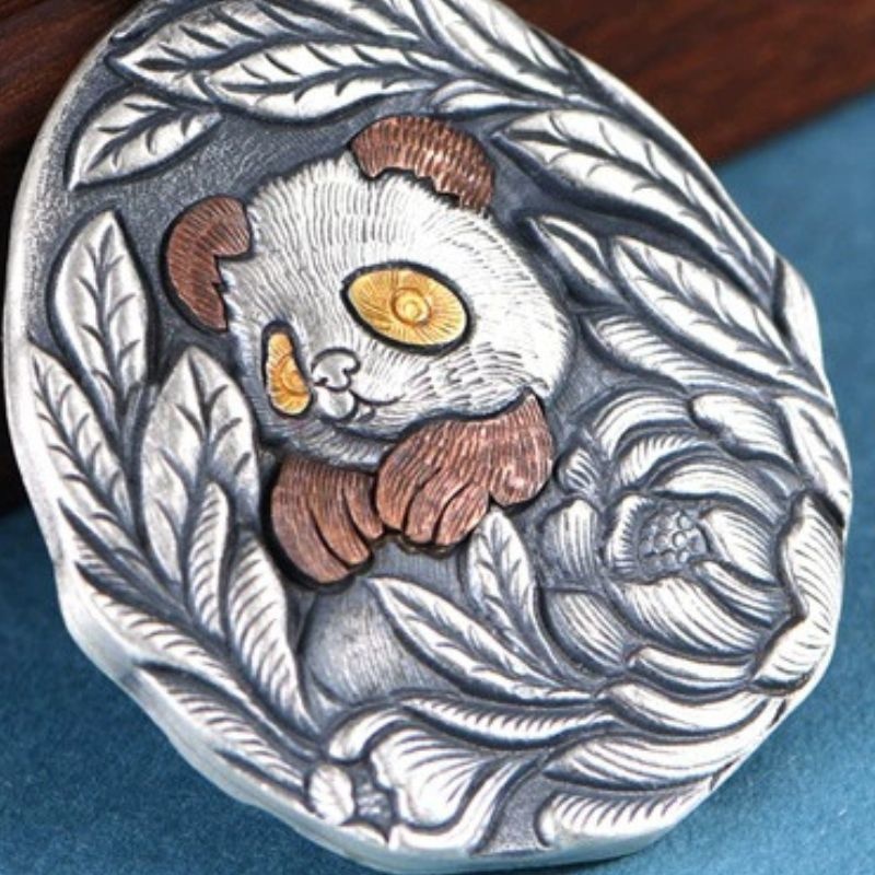 パンダと花のペンダント - ビンテージ感あふれる35g! N144