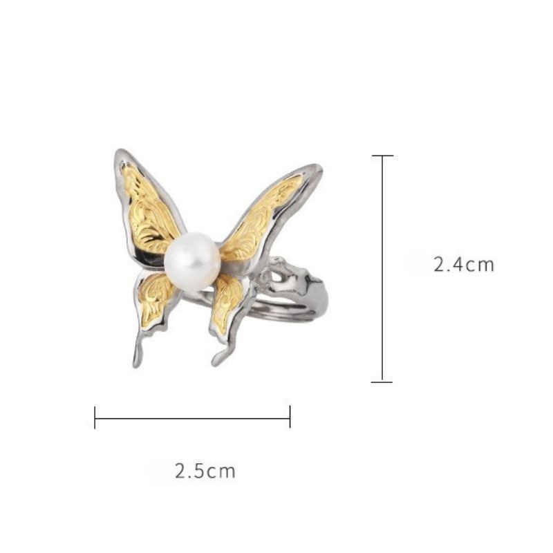 蝶々のリング - パールの柔らかな輝きが優雅さを加え R366