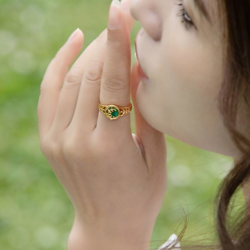 柳の葉のリング - マラカイトが落ち着きと調和をもたらす R379