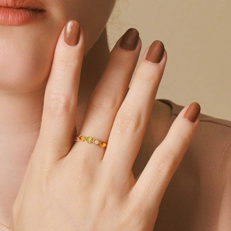 天然5石リング - 色とりどりの宝石たちが調和し虹のような美しさを放ち R382