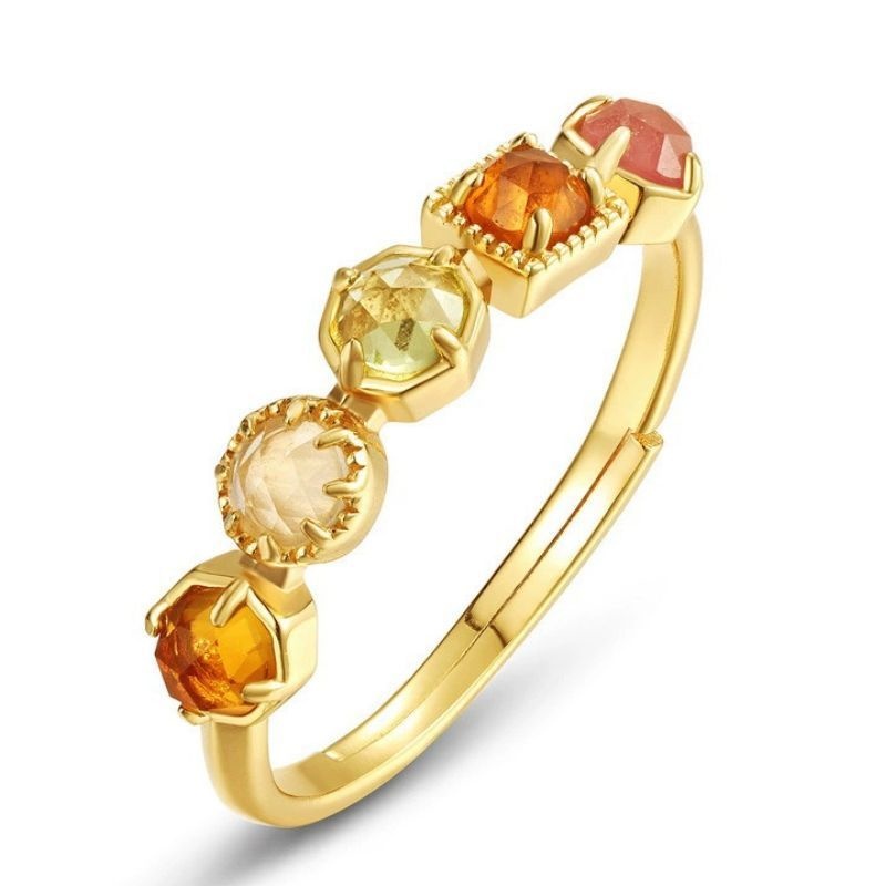 天然5石リング - 色とりどりの宝石たちが調和し虹のような美しさを放ち R382