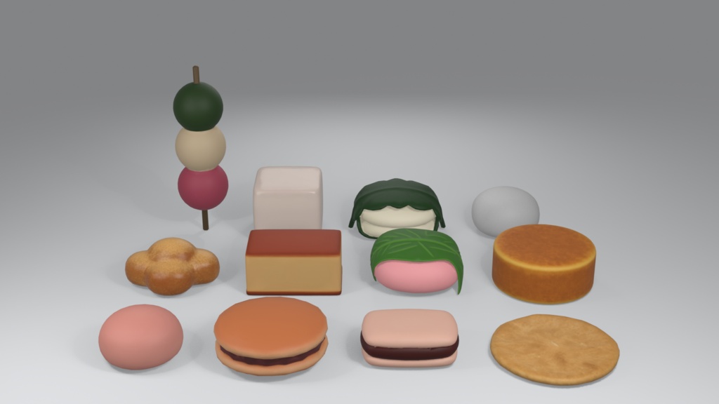 和菓子 3Dモデル 12種セット|ローポリ+ハイポリ同梱 VRChatワールド向け