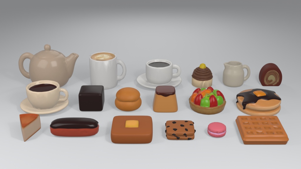 カフェ 3Dモデル 18種セット|ローポリ+ハイポリ同梱 VRChatワールド向け