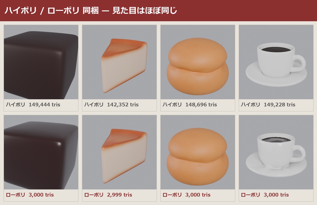 カフェ 3Dモデル 18種セット|ローポリ+ハイポリ同梱 VRChatワールド向け
