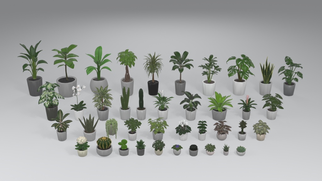 観葉植物パック 3Dモデル 40種セット|ローポリ+ハイポリ同梱 VRChatワールド向け