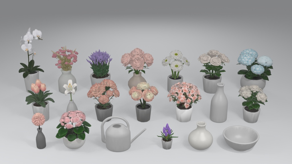花パック 3Dモデル 20種セット|ローポリ+ハイポリ同梱 VRChatワールド向け
