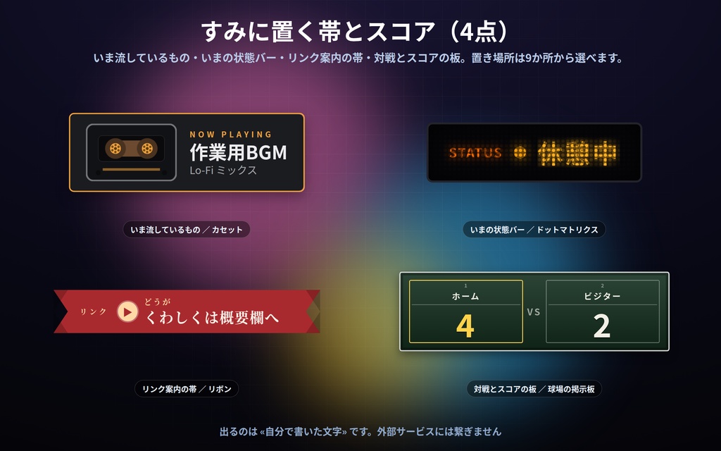 【配信】新作まとめ15点セット|バラで¥7,500→¥2,500|待機画面・休憩画面・画面フレーム・週間予定・カレンダー・カウンター他 179デザイン|OBS用・設定ボタン(⚙)つき・登録不要