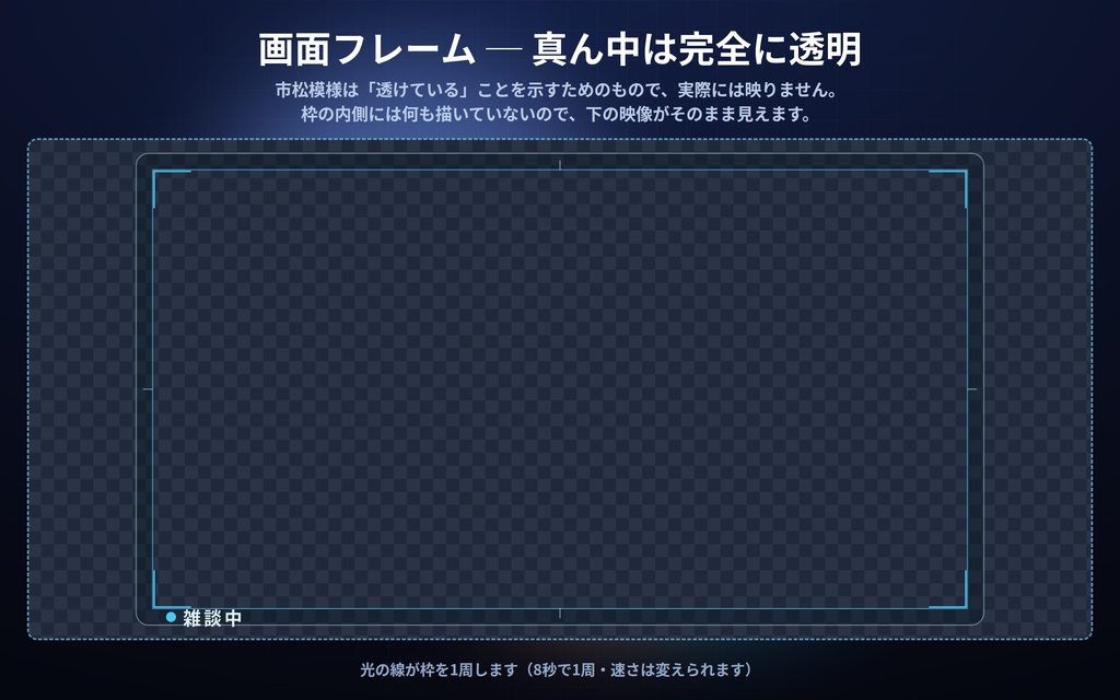 【無料配布】配信ウィジェット 入門3点|待機画面・画面フレーム・動く背景|HTML1枚ずつ・背景透過・設定ボタン(⚙)つき・インストール不要・オフライン・登録不要