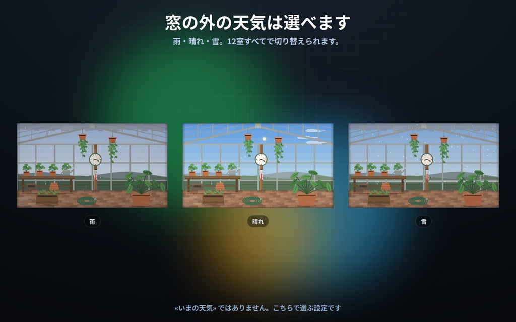 【配信】動くお部屋 12室|ドット絵のライブ背景 第2弾|和室・台所・温室・レコード屋・コインランドリー・屋上ほか|部屋の時計は実時刻・昼夜が実時間で変わる・動画ではないので軽い・登録不要