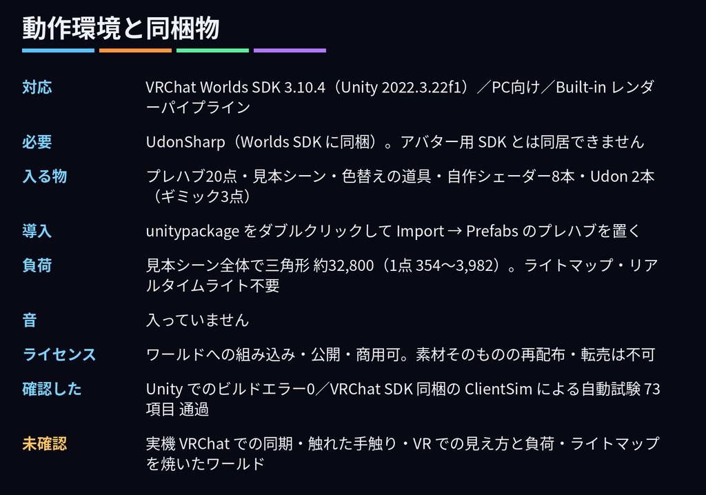 魔法・幻想のワールド装飾素材 20点|VRChatワールド向け Unityプレハブ|魔法陣・ポータル・結晶・祭壇|4色・Udonギミック3点・見本シーン付き