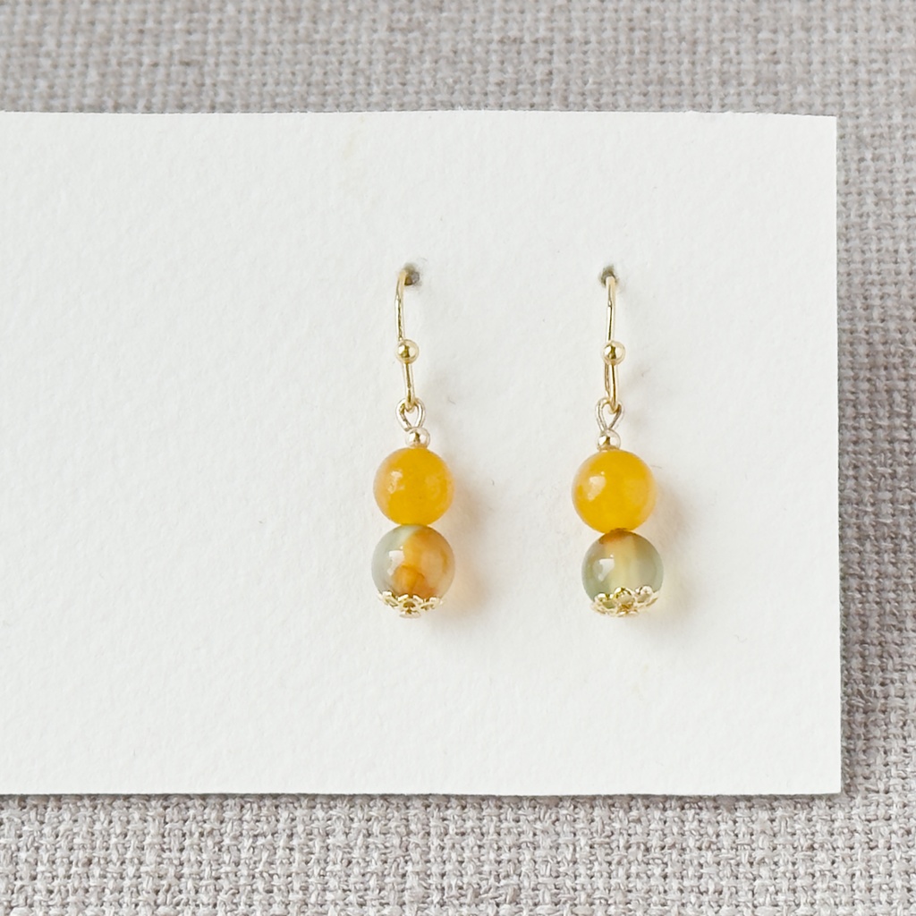 No.008 孔雀瑪瑙とカルセドニーのちいさなピアス