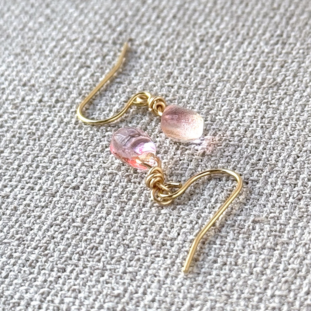 No.131 チェコビーズ 一粒ドロップピアス ピンク×イエロー