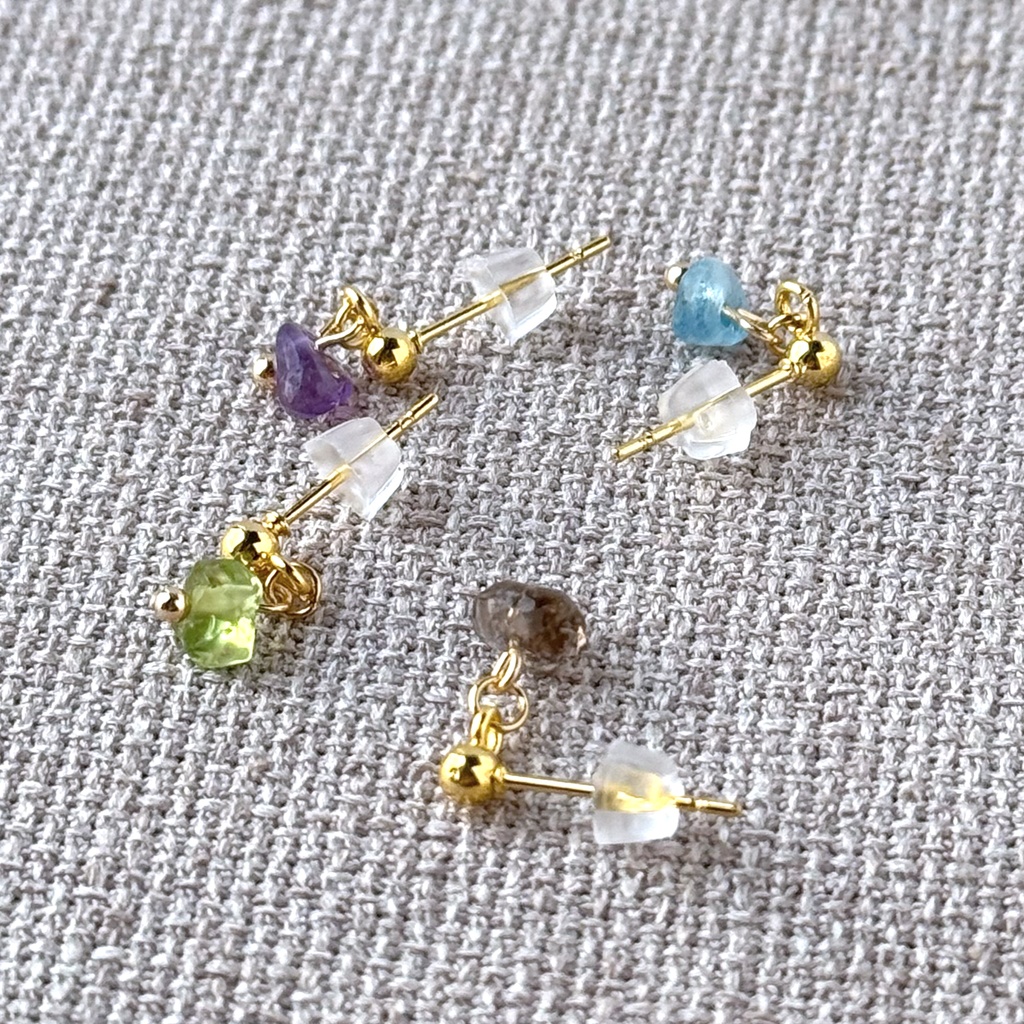 No.157 天然石 重ね付けミニピアスセット 濃色