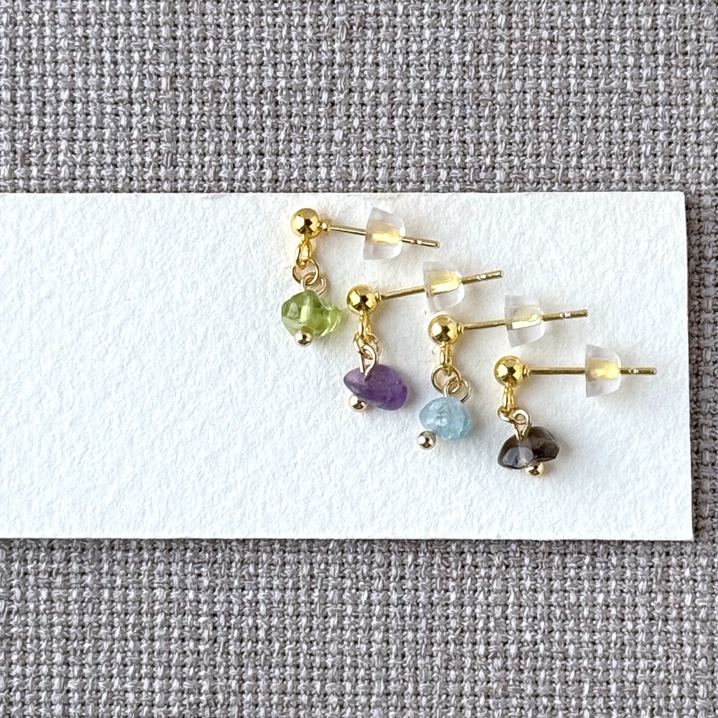 No.157 天然石 重ね付けミニピアスセット 濃色