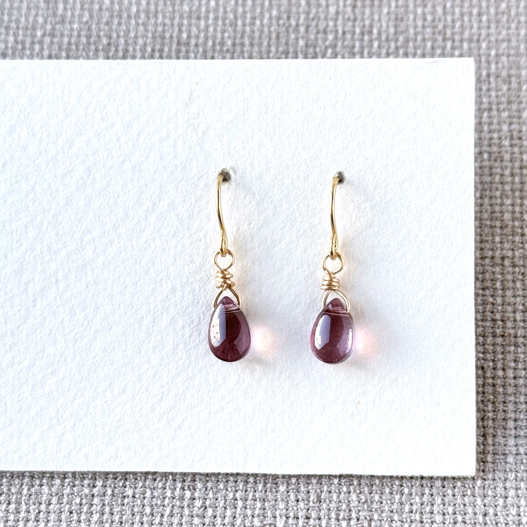 No.116 チェコビーズ 一粒ドロップフックピアス ワインレッド