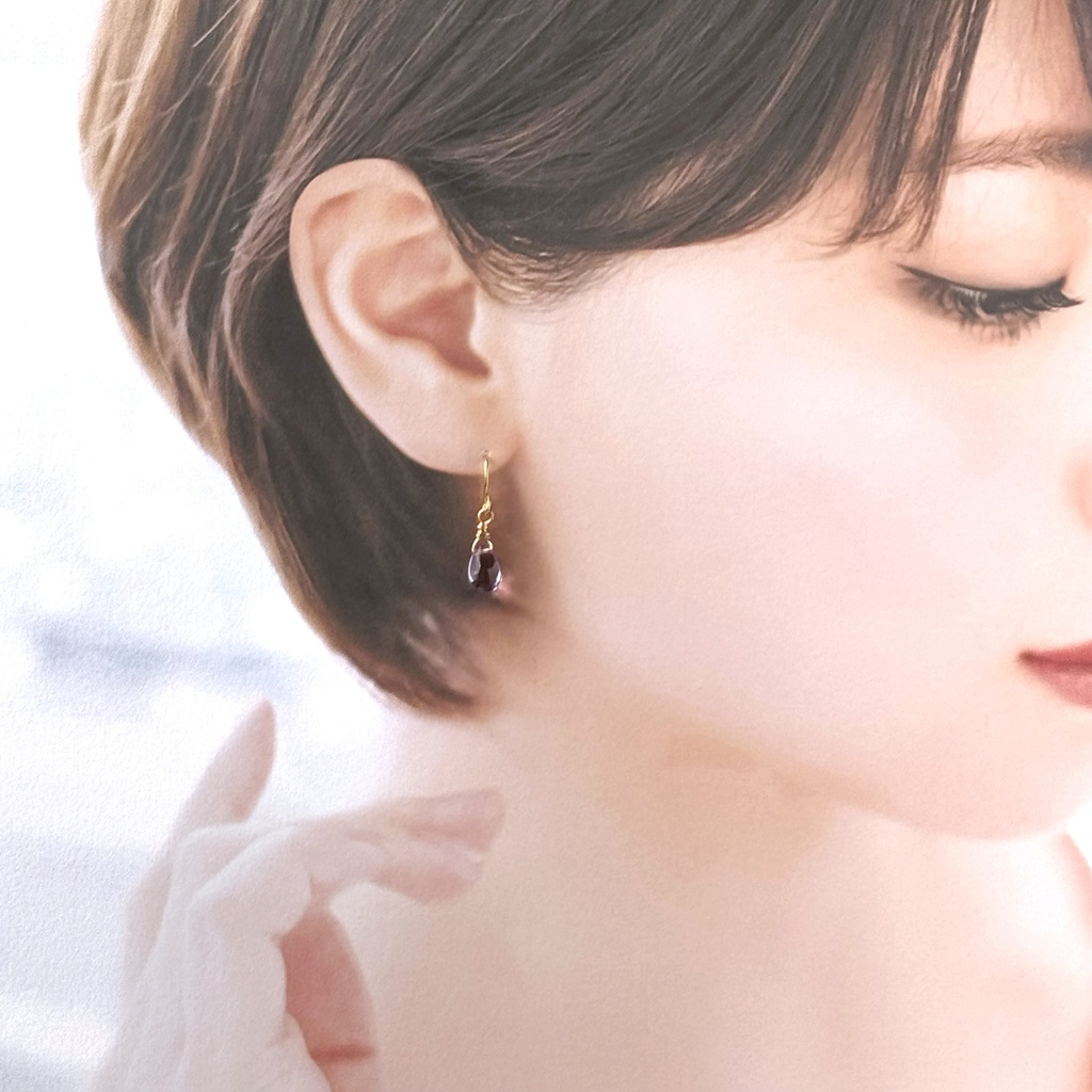 No.123 チェコビーズ 一粒ドロップピアス  シアンブルー×ピンク