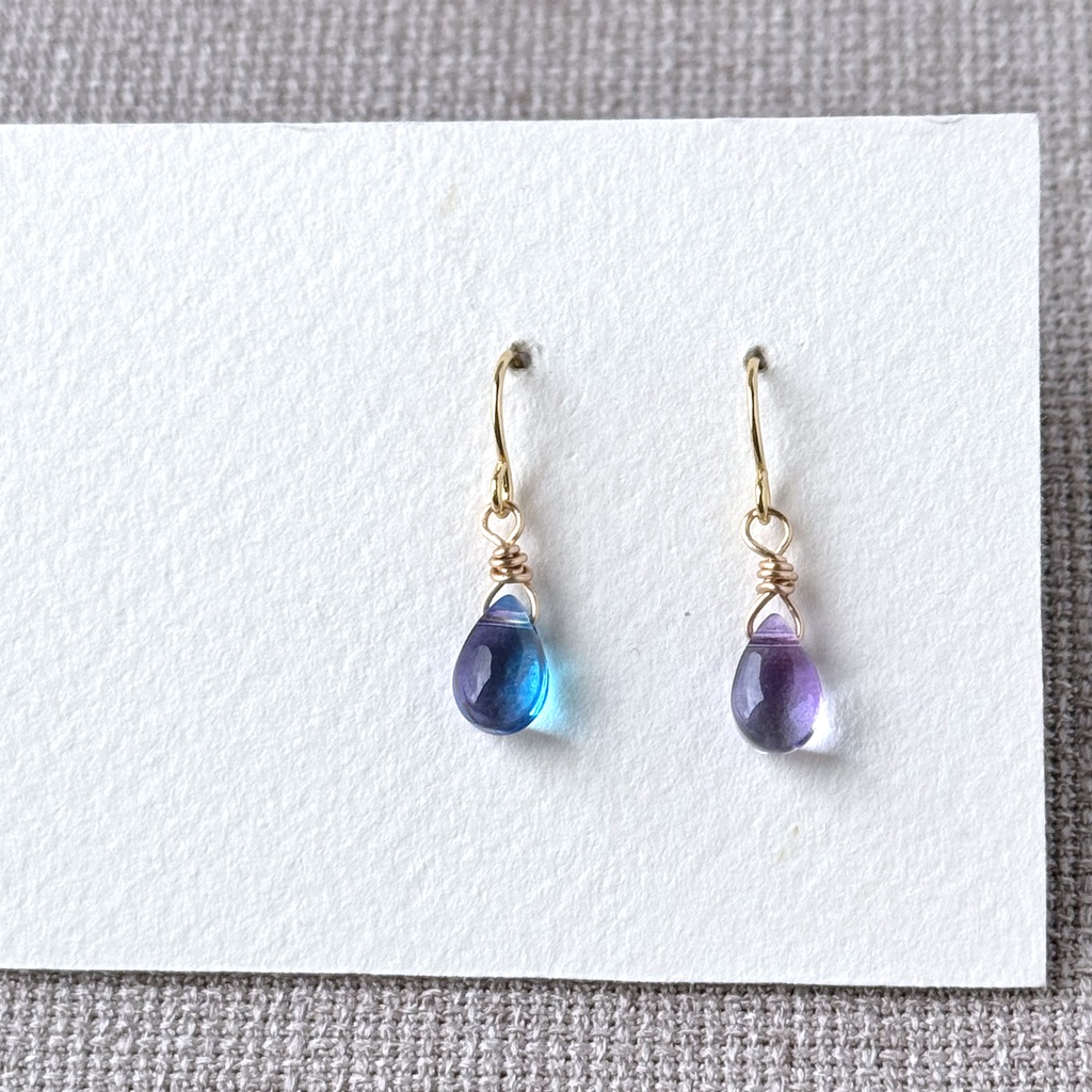 No.123 チェコビーズ 一粒ドロップピアス  シアンブルー×ピンク