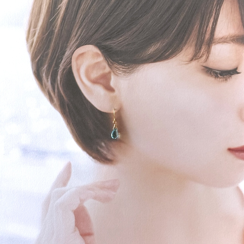 No.128 チェコビーズ 一粒ドロップピアス サワーグリーン×イエロー