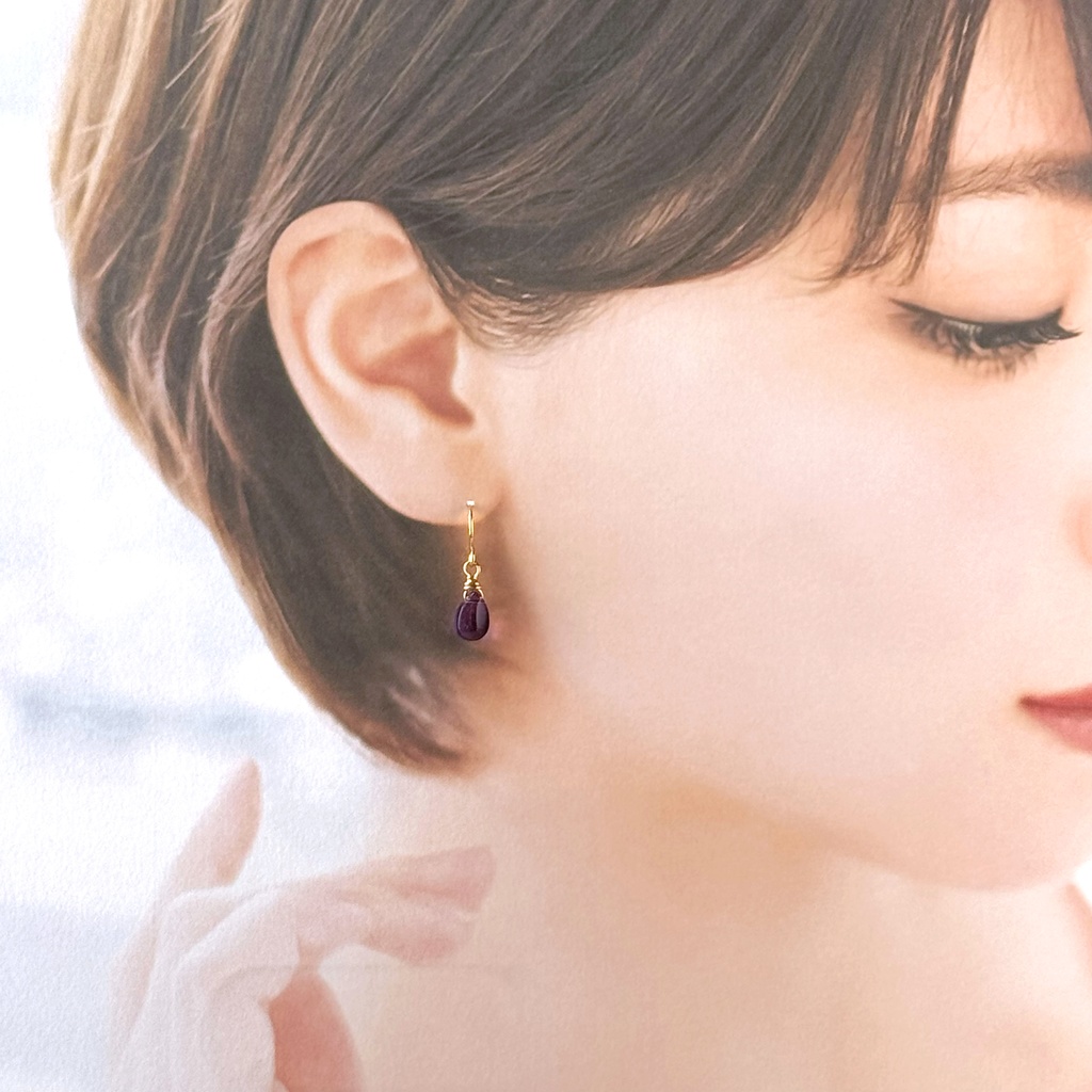 No.145 チェコビーズ 一粒ドロップピアス ロイヤルパープル