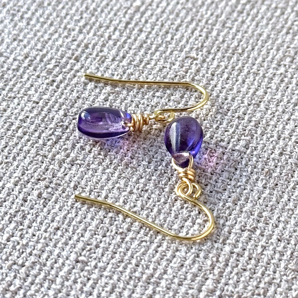 No.145 チェコビーズ 一粒ドロップピアス ロイヤルパープル