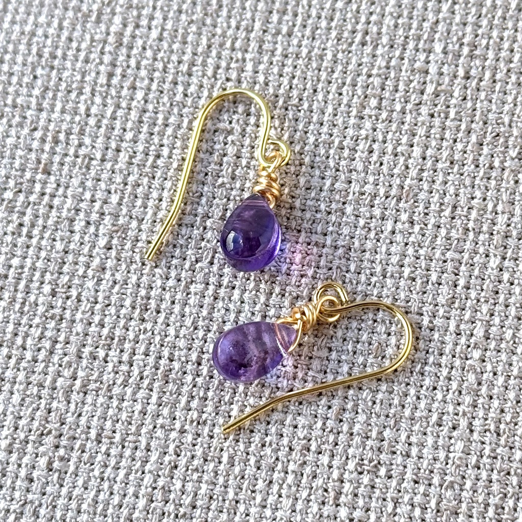 No.145 チェコビーズ 一粒ドロップピアス ロイヤルパープル