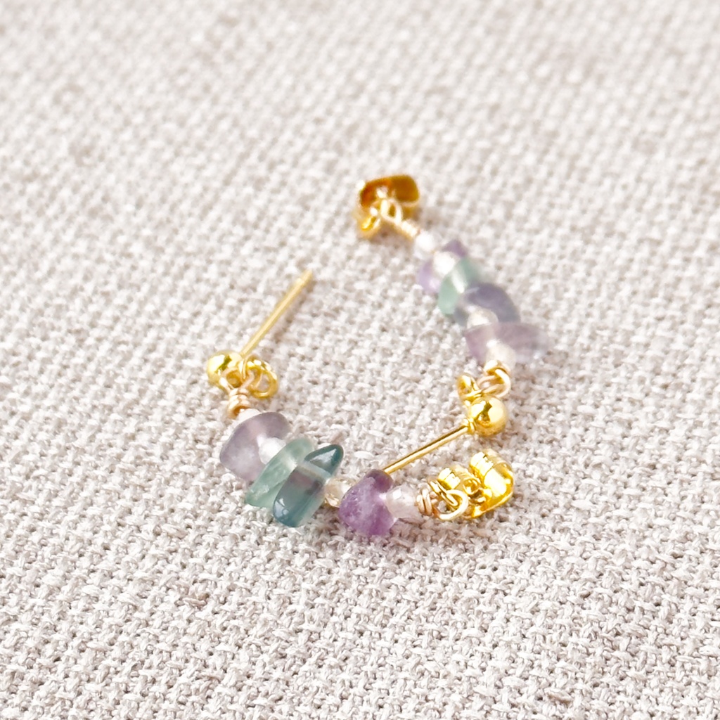 No.223 さざれ石のフープピアス フローライト シトリン