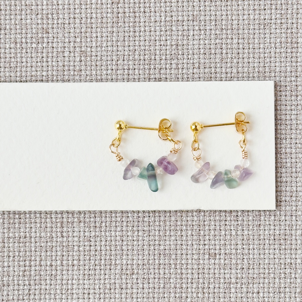 No.223 さざれ石のフープピアス フローライト シトリン