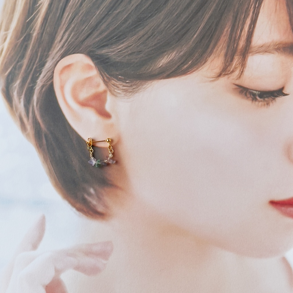 No.223 さざれ石のフープピアス フローライト シトリン