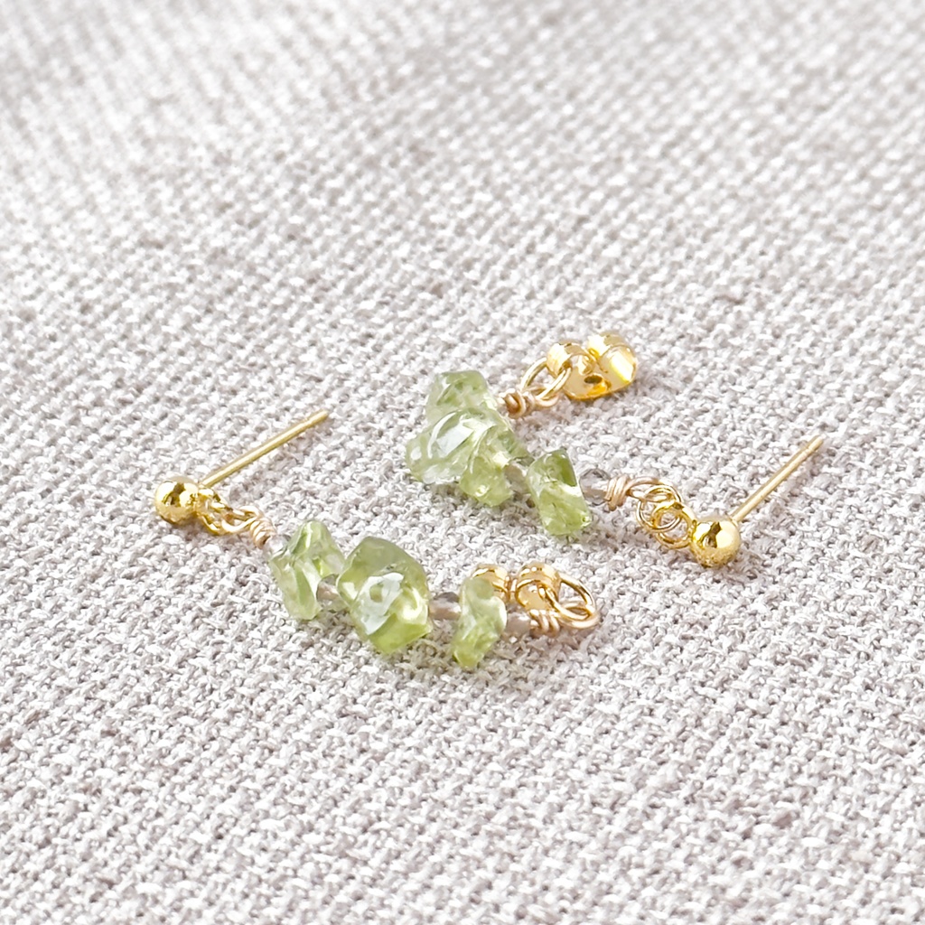 No.220 さざれ石のフープピアス ペリドット スモーキークオーツ