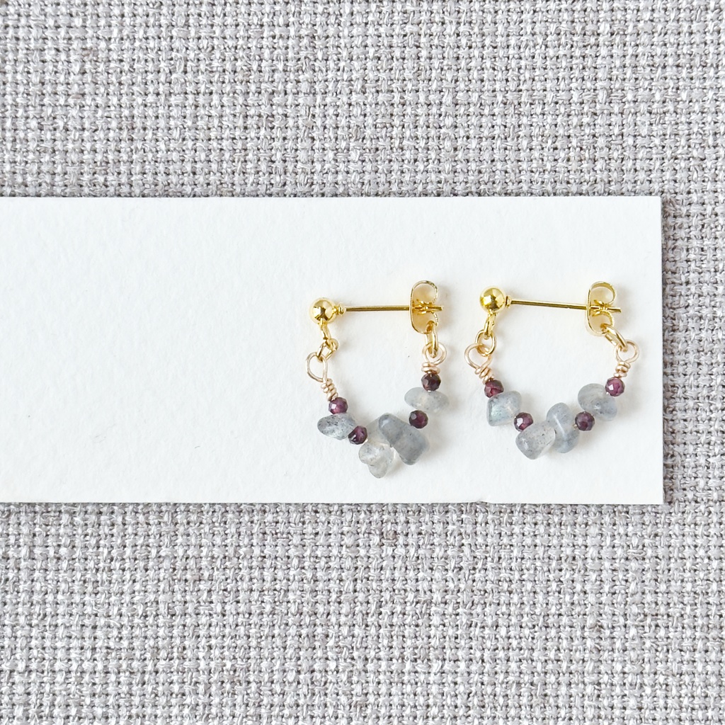 No.218 さざれ石のフープピアス ラブラドライト ガーネット