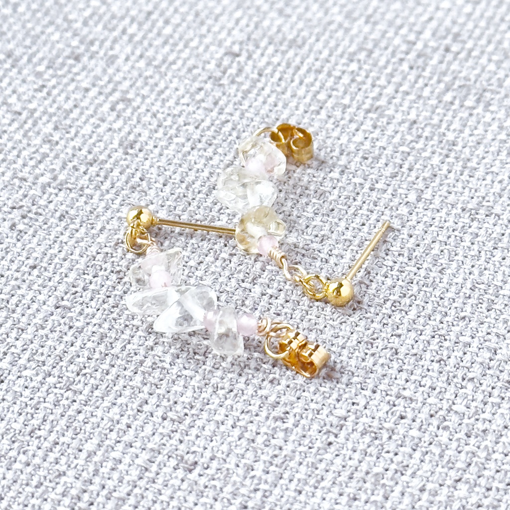 No.217 さざれ石のフープピアス シトリン ローズクオーツ
