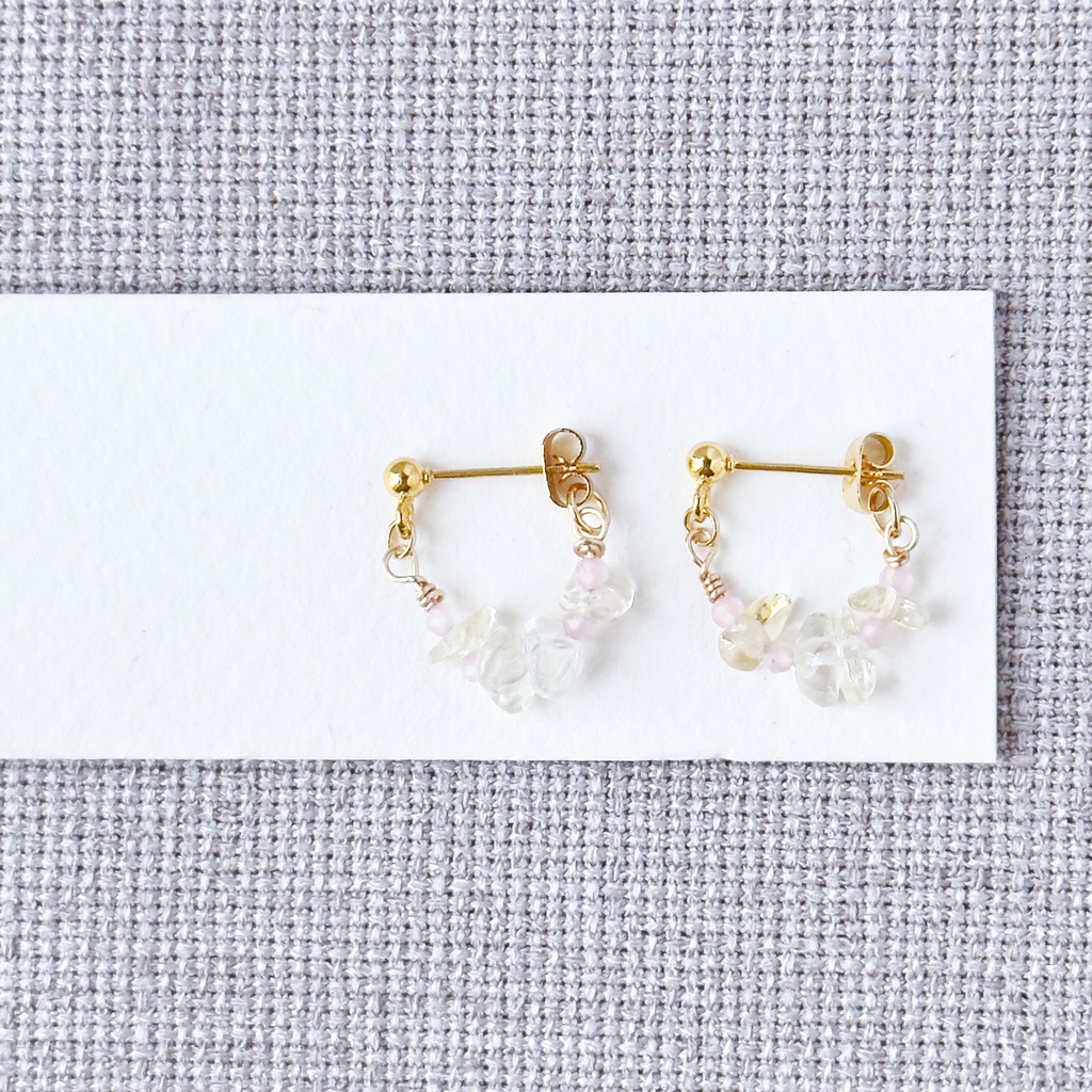 No.217 さざれ石のフープピアス シトリン ローズクオーツ