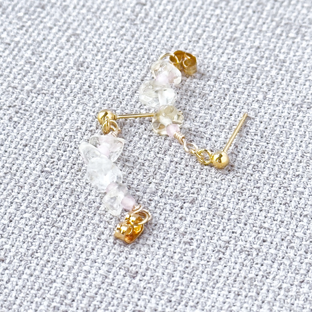 No.217 さざれ石のフープピアス シトリン ローズクオーツ