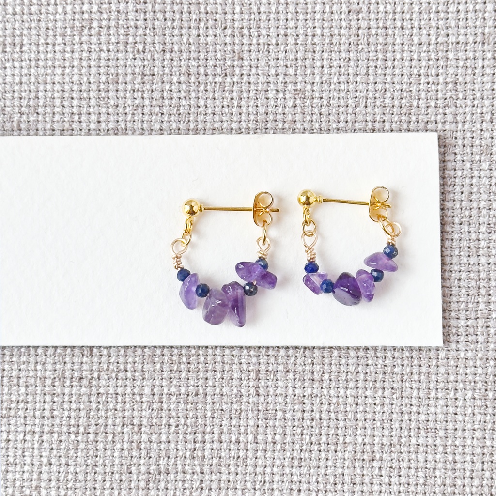 No.216 さざれ石のフープピアス アメジスト ラピスラズリ