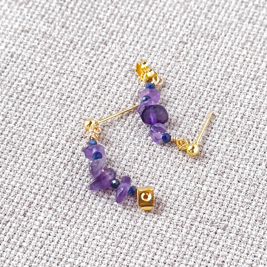 No.216 さざれ石のフープピアス アメジスト ラピスラズリ