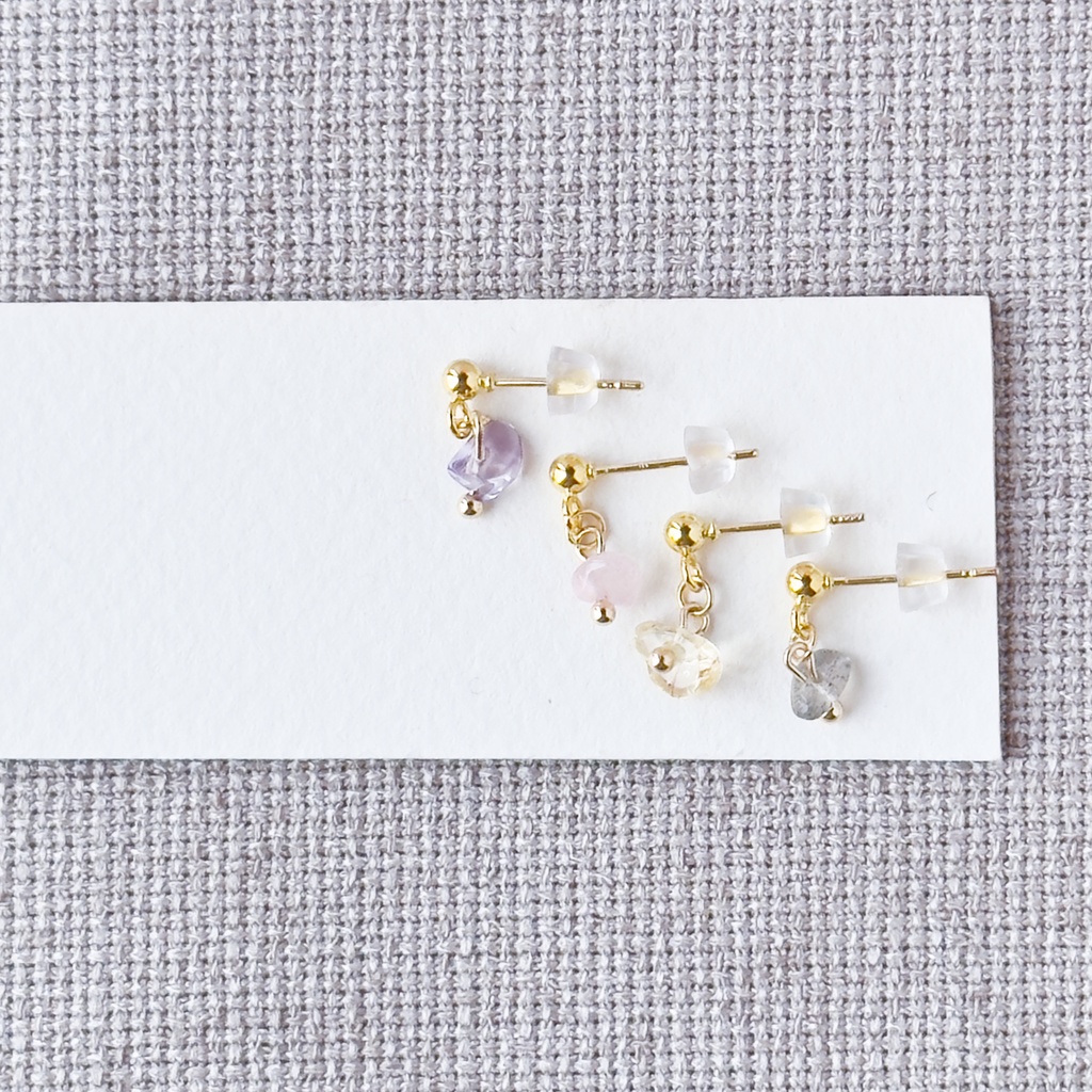 No.215 天然石 重ね付けミニピアスセット 薄色