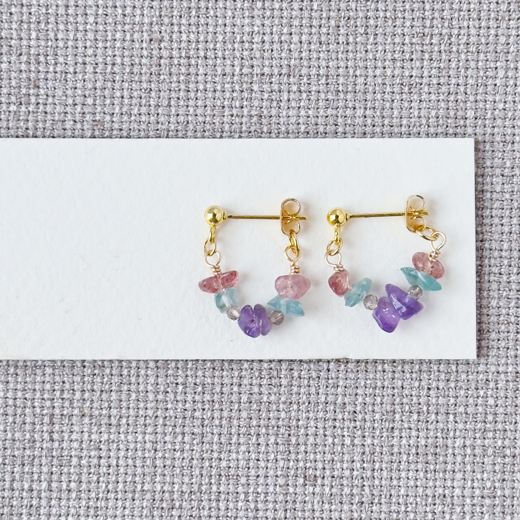 No.210 さざれ石の小ぶりなフープピアス ポッピンクール